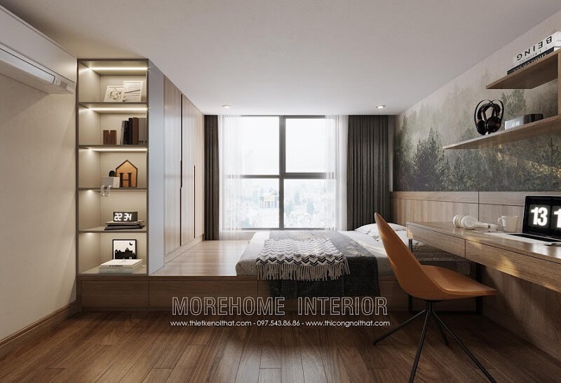 Mẫu thiết kế nội thất phòng ngủ đẹp với mẫu giường ngủ  gỗ tự nhiên được yêu thích tại MoreHome